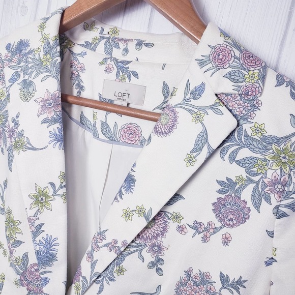 Loft Petites Sz 4P Floral Print Jacket Cotton Blend One Button Collared Workwear - Picture 6 of 12